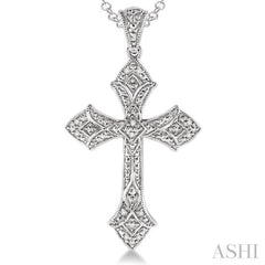 1/20 Ctw Single Cut Diamond Cross Pendant in Sterling Silver with Chain