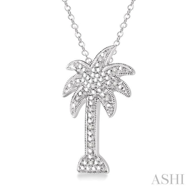 1/20 Ctw Single Cut Diamond Palm Tree Pendant in Sterling Silver with Chain