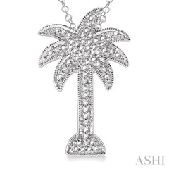 1/20 Ctw Single Cut Diamond Palm Tree Pendant in Sterling Silver with Chain