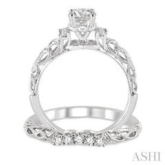 1/2 Ctw Diamond Wedding Set with 1/3 Ctw Round Cut Engagement Ring and 1/10 Ctw Wedding Band in 14K White Gold