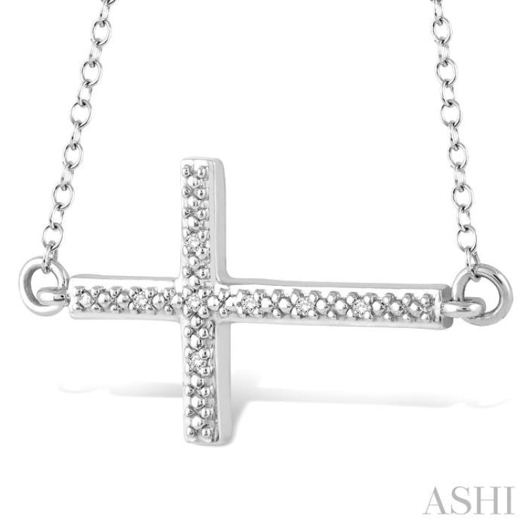 1/50 Ctw Round Cut Diamond Cross Pendant in Sterling Silver with Chain