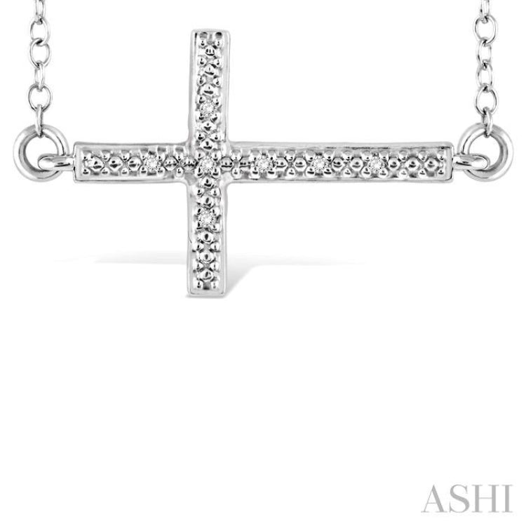 1/50 Ctw Round Cut Diamond Cross Pendant in Sterling Silver with Chain