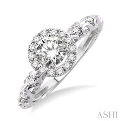 1/3 Ctw Diamond Engagement Ring with 1/5 Ct Round Cut Center Stone in 14K White Gold