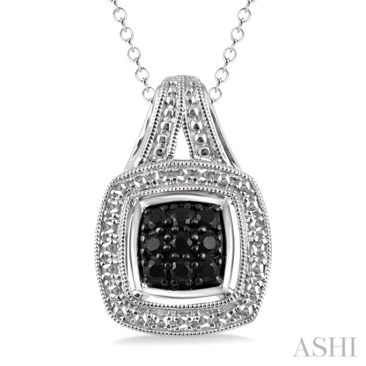 1/5 Ctw Cushion Shape Trillion Cut Black Diamond Pendant in Sterling Silver with Chain