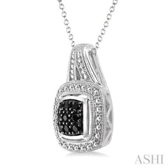 1/5 Ctw Cushion Shape Trillion Cut Black Diamond Pendant in Sterling Silver with Chain