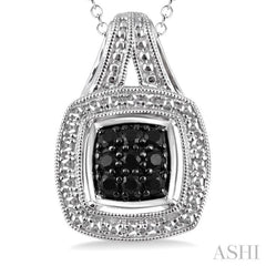 1/5 Ctw Cushion Shape Trillion Cut Black Diamond Pendant in Sterling Silver with Chain