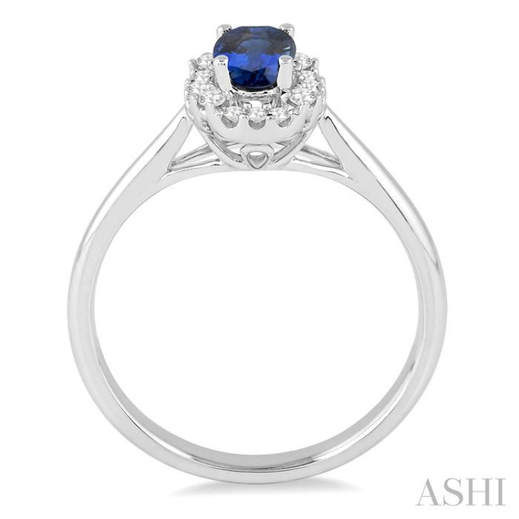 6x4 MM Oval Cut Sapphire and 1/6 Ctw Round Cut Diamond Precious Ring in 14K White Gold