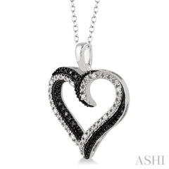 1/4 Ctw White and Black Diamond Heart Pendant in Sterling Silver with Chain