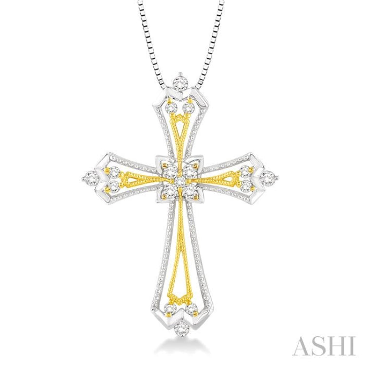 1/3 Ctw Round Cut Diamond Cross Pendant in 14K White and Yellow Gold with Chain