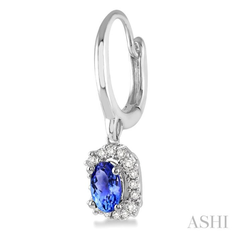 5x3 MM Oval Cut Tanzanite and 1/6 Ctw Round Cut Diamond Precious Earrings in 14K White Gold