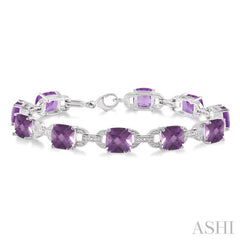 7x7  MM Cushion Shape Amethyst and 1/20 Ctw Round Cut Diamond Fashion Bracelet in Sterling Silver