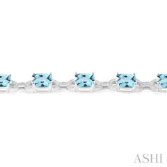 7x7  MM Cushion Shape Blue Topaz and 1/20 Ctw Round Cut Diamond Fashion Bracelet in Sterling Silver