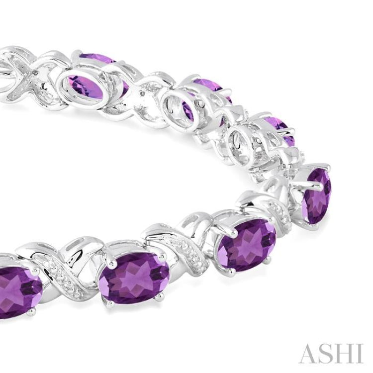 7x5  MM Oval Cut Amethyst and 1/20 Ctw Round Cut Diamond Fashion Bracelet in Sterling Silver