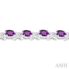 7x5  MM Oval Cut Amethyst and 1/20 Ctw Round Cut Diamond Fashion Bracelet in Sterling Silver