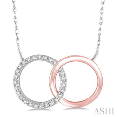 1/6 Ctw Round Cut Diamond Circle n Circle Pendant in 10K White and Rose Gold with Chain