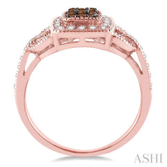 1/3 Ctw Round Cut White and Champagne Brown Diamond Ring in 10K Rose Gold