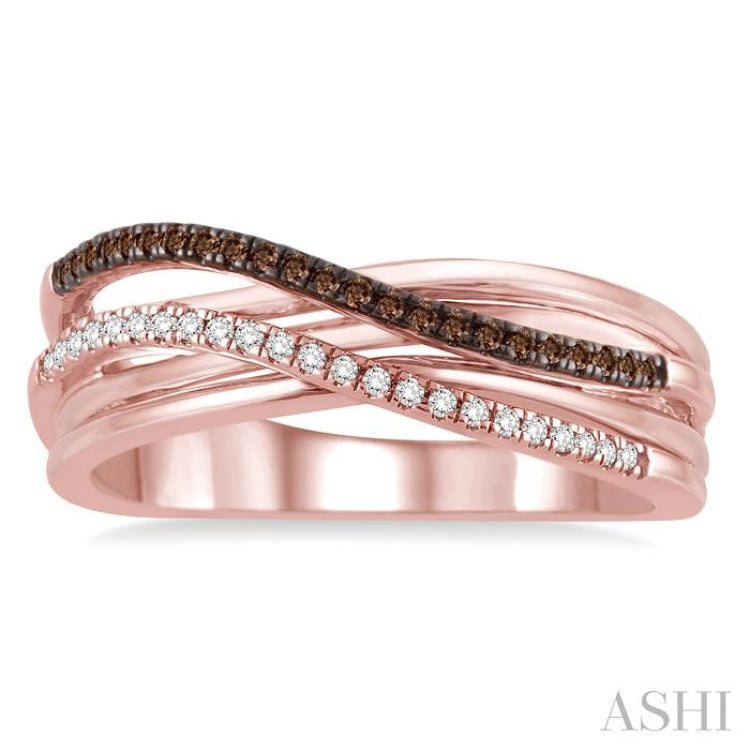 1/5 Ctw Round Cut White and Champagne Brown Diamond Ring in 10K Rose Gold