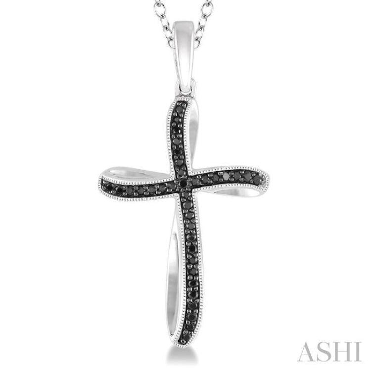 1/5 Ctw Round Cut Black Diamond Cross Pendant in Sterling Silver with Chain