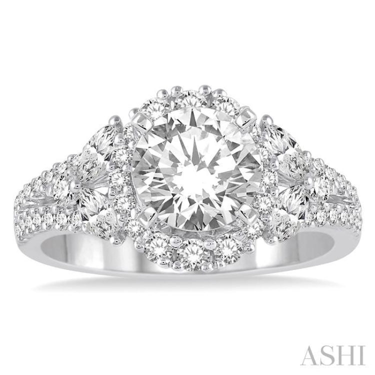 1 Ctw Diamond Semi-mount Engagement Ring in 14K White Gold