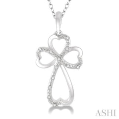 1/20 Ctw Heart Shape Round Cut Diamond Cross Pendant in Sterling Silver with Chain