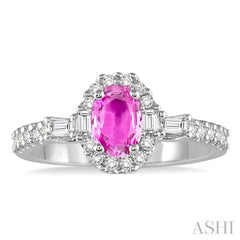 6x4 MM Oval Shape Pink Sapphire and 3/8 Ctw Diamond Precious Ring in 14K White Gold