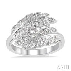 1/10 Ctw Round Cut Diamond Leaf Ring in Sterling Silver