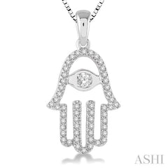 1/4 Ctw Round Cut Diamond Hamsa Pendant in 14K White Gold with Chain