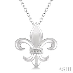 1/50 Ctw Round Cut Diamond Fleur De Lis Pendant in Sterling Silver with Chain