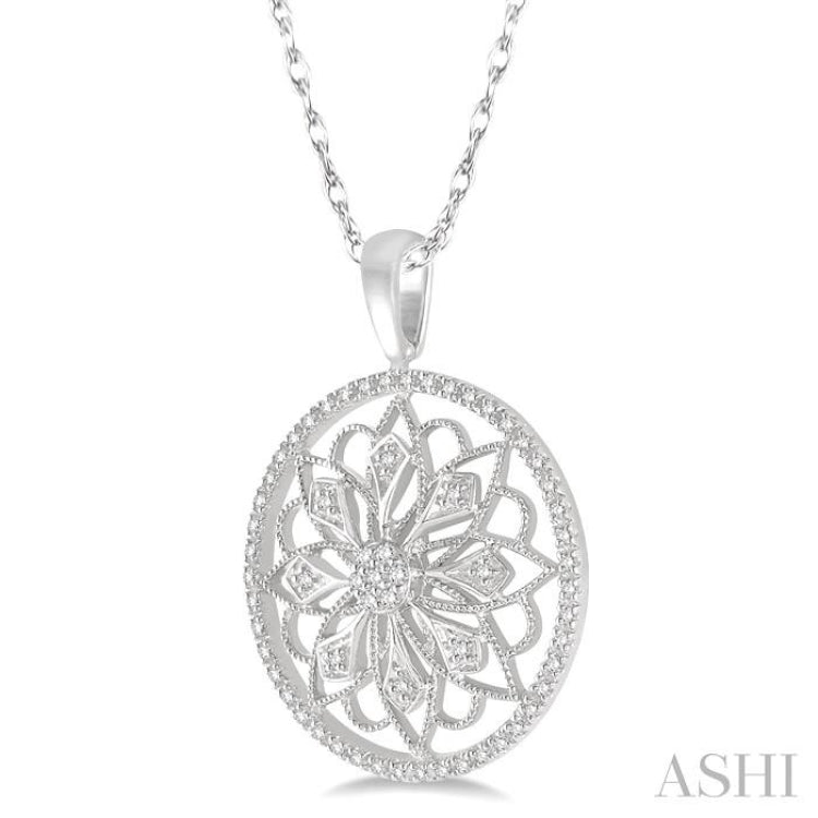 1/5 Ctw Round Cut Diamond Circle Flower Pendant in 10K White Gold with Chain