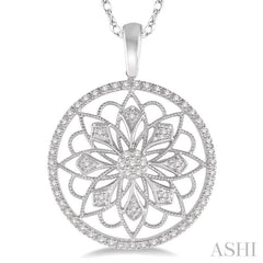 1/5 Ctw Round Cut Diamond Circle Flower Pendant in 10K White Gold with Chain