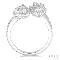 3/4 Ctw Inverted Duo Oval Shape Round Cut Diamond Lovebright 2Stone Ring in 14K White Gold