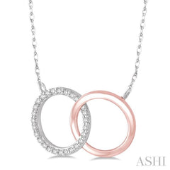 1/6 Ctw Round Cut Diamond Circle n Circle Pendant in 14K White and Rose Gold with Chain