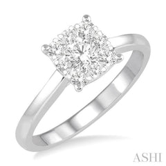 1/2 Ctw Round Cut Diamond Square Shape Lovebright Ring in 14K White Gold