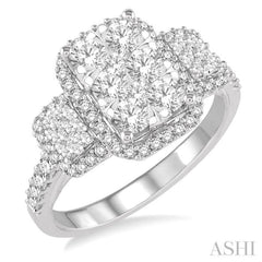 1 1/3 Ctw Round Cut Diamond Lovebright Ring in 14K White Gold