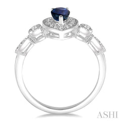 6X4 MM Pear shape Sapphire Center and 1/4 Ctw Round Cut Diamond Ring in 14K White Gold