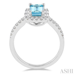 7x5 MM Emerald Cut Aquamarine and 1/2 Ctw Diamond Semi Precious Ring in 14K White Gold