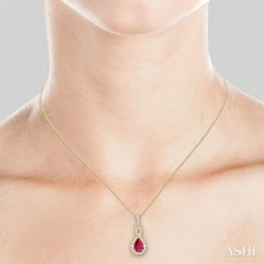 7x5 MM Pear Shape Ruby and 1/3 Ctw Diamond Precious Pendant in 14K Yellow Gold with Chain