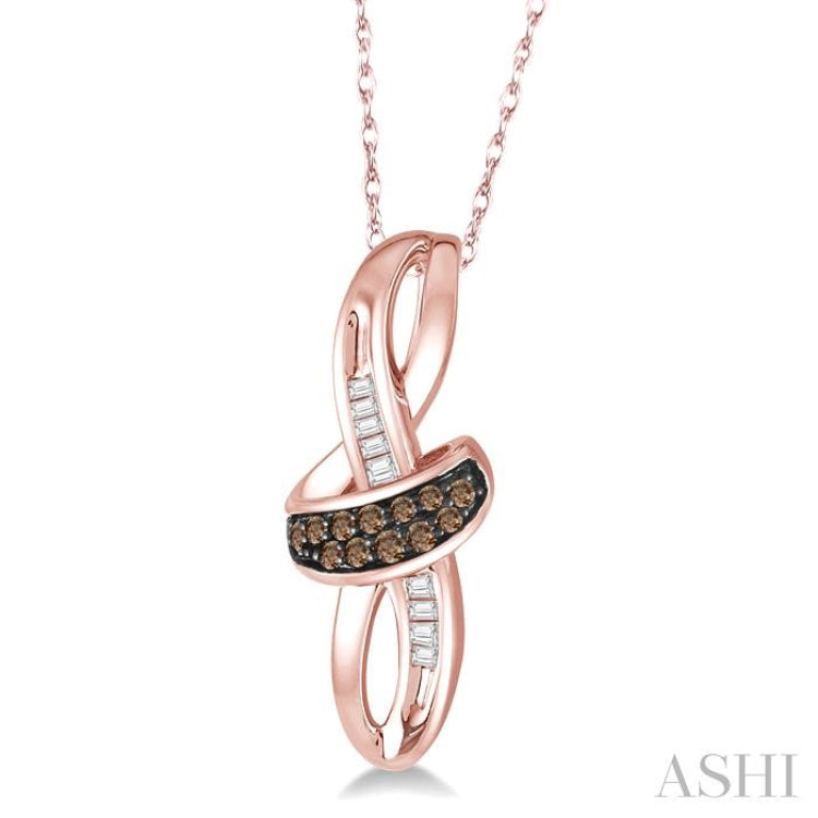 1/6 Ctw Twirl Entwined Baguette & Brown Diamond Pendant With Link Chain in 10K Rose Gold