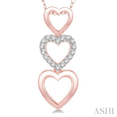 1/20 Ctw Triple Heart Link Round Cut Diamond Pendant With Link Chain in 10K Rose Gold