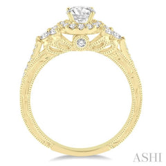 3/4 Ctw Diamond Engagement Ring with 1/4 Ct Round Cut Center Stone in 14K Yellow Gold