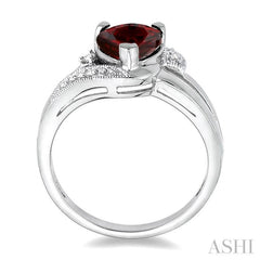 7x7 MM Heart Shape Garnet and 1/20 Ctw Single Cut Diamond Ring in Sterling Silver