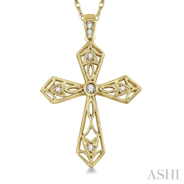 1/10 Ctw Round Cut Diamond Cross Pendant in 14K Yellow Gold with Chain