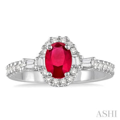 6x4 MM Oval Shape Ruby and 3/8 Ctw Diamond Precious Ring in 14K White Gold