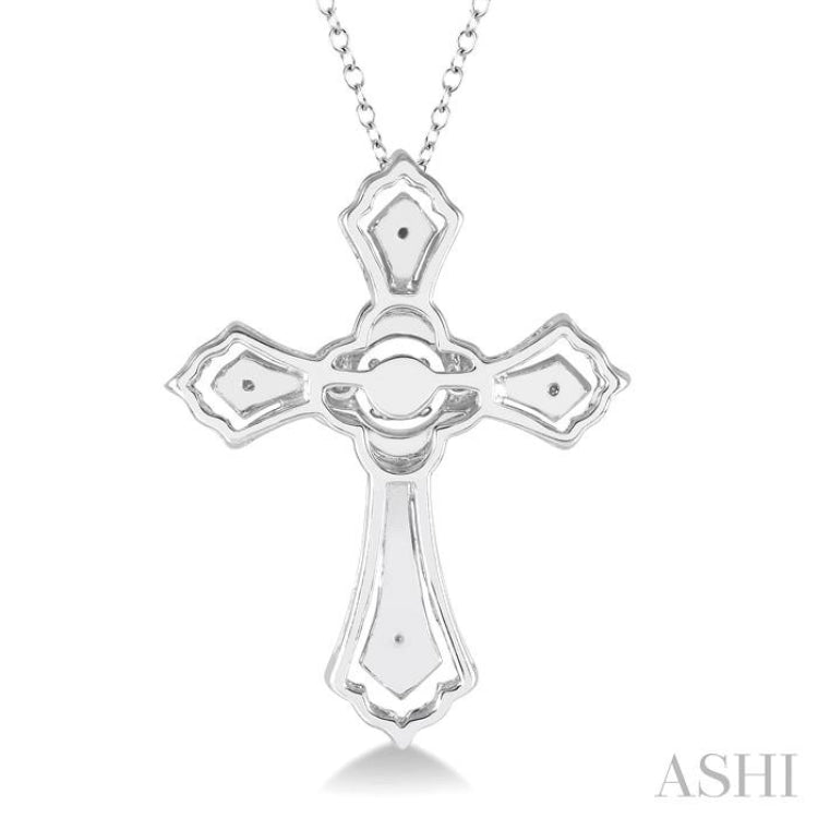 1/20 Ctw Cross Charm Round Cut Diamond Emotion Pendant With Cable Chain in Sterling Silver