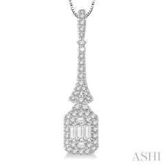 1/2 Ctw Baguette & Round Cut Diamond Pendant in 14K White Gold with chain