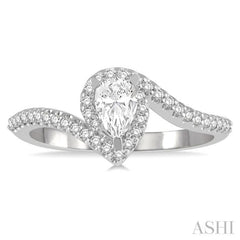 1/2 Ctw Embraced Pear Shape Diamond Ladies Engagement Ring with 1/3 Ct Pear Cut Center Stone in 14K White Gold