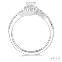 1/2 Ctw Embraced Pear Shape Diamond Ladies Engagement Ring with 1/3 Ct Pear Cut Center Stone in 14K White Gold