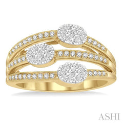 3/8 Ctw Triple Oval Mount Split Shank Lovebright Round Cut Diamond Ring in 14K Yellow and White Gold