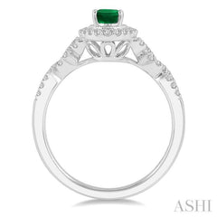 1/5 Ctw Oval Shape 6x4 MM Emerald & Round Cut Diamond Precious Ring in 10K White Gold