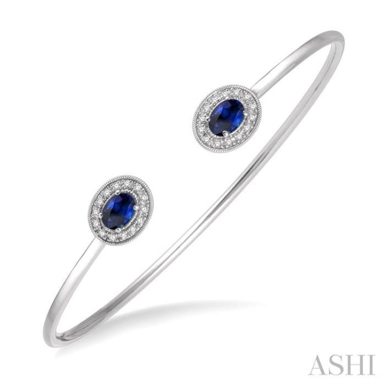 1/5 Ctw Oval Cut 6x4 MM Sapphire & Round Cut Diamond Precious Flexi Bangle in 14K White Gold